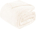 Exclusivo Mezcla Fleece Twin Size Blanket for Bed, 60x80 Inches Soft Cozy Jacquard Flannel Blankets, Lightweight Fuzzy Plush Warm for Women, Off White
