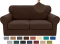XINEAGE 2026 New 3 Pieces Couch Covers for 2 Cushion Sofa Super Stretch Loveseat Slipcover Pet Dog Universal Slip Cover Anti Slip Love Seat Furniture Protector (Coffee, 55"-69")