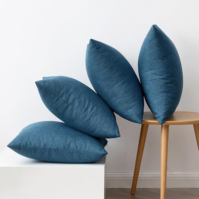 MIULEE Pack of 4 Decorative Outdoor Throw Pillow Covers Linen Waterproof Pillow Covers Farmhouse Cushion Cases for Patio Garden Tent Balcony Couch Sofa 16x16 inch Navy Blue