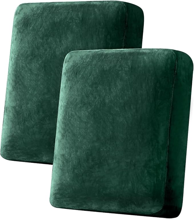 Couch Cover Stretch Velvet Sofa Cushion Cover 2-Piece - Elastic Washable Slipcover for Seat or Backrest, Couch Seat Covers for Sofas (Christmas Green)