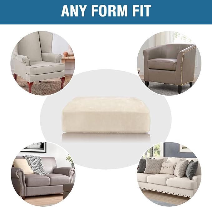 H.VERSAILTEX Velvet Stretch Couch Cushion Cover Plush Cushion Slipcover for Chair Loveseat Sofa Cushion Furniture Protector Seat Cushion Sofa Cover (2 Piece Medium Sofa Cushion Covers, Cream)