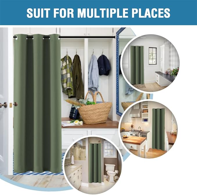 H.VERSAILTEX Doorway Curtain Blackout Closet Door Curtain Room Divider Window Treatment Curtain for Bedroom Thermal Insulated Privacy Drape Soundproof Grommet, 42 x 80 inches, 1 Panel, Bronze Green