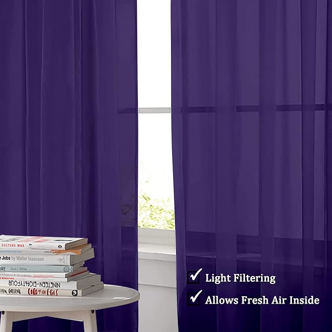 OWENIE Purple Sheer Curtains 96 Inch Length, Elegant Sheer Curtains for Bedroom, Window Voile Sheer Curtain Panels/Drapes/Treatment for Living Room, 2Pcs, Each 42" W x 96" L
