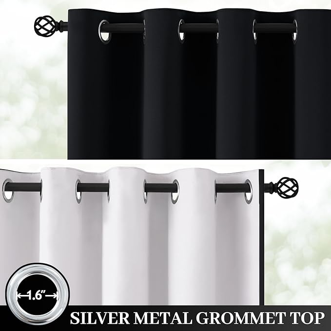 Yakamok 100% Blackout Curtain Panels 84 inches Cold and Light Blocking Drapes for Nursery, 2 Thick Layers Thermal Insulated Draperies (2 Pieces, 40 Wide Each Panel, Black Front with White Backing)