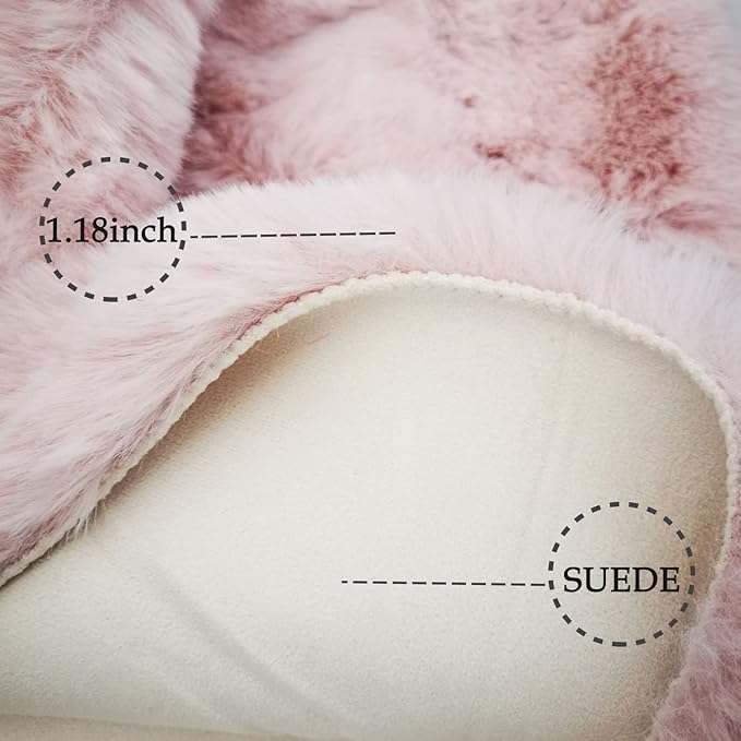 Ghouse Ultra Soft Faux Rabbit Fur Rug, Machine Washable Area Rugs for Bedroom Fluffy Rugs for Living Room, No-Shedding Carpet Sheepskin Rug Pink 2 x 6 Feet