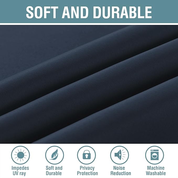 H.VERSAILTEX Blackout Curtain for Living Room Thermal Insulated Window Treatment Curtain Extra Long 108 inch Length Energy Saving Solid Grommet Top Blackout Drape, One Panel, Navy Blue，52" W x 108" L