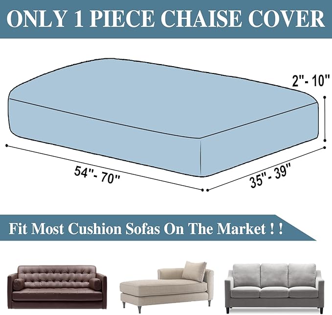 Couch Cushion Cover Chaise Lounge Cover Washable Separate Seat Chaise Couch Cover Stretch Sectional Sofa Slipcover(1 Piece for Chaise or Sofa 3-Seater, Blue)