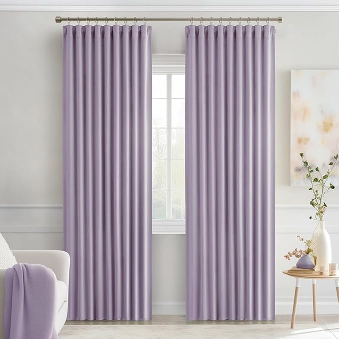 MIULEE Lilac Back Tab Blackout Curtains 72 Inches Long 2 Panels Set for Living Room Bedroom Privacy, Rod Pocket/Pinch Pleat Thermal Insulated Room Darkening Pleated Light Blocking Drapes