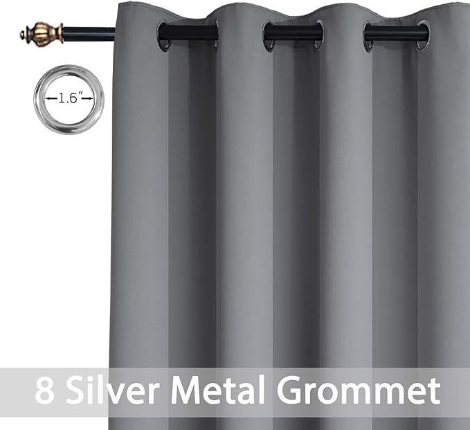 Yakamok Room Darkening Gray Blackout Curtains 84 Inch Long Light Blocking Thermal Insulated Window Treatment Grommet Drapes for Bedroom Living Room, 52W x 84L, Grey Curtains, 2 Panels