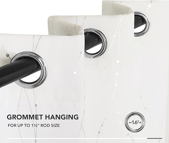 Deconovo Room Darkening Curtains, Pure White Curtain, Thermal Insulated Noise Reduced Drapes, Silver Wave Dots Print, 52 x 108 Inch Long, Machine Washable Window Panels for Patio Door, Set of 2