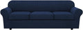 H.VERSAILTEX 4 Piece Stretch Sofa Covers for 3 Cushion Couch Covers for Living Room Furniture Slipcovers (Base Cover Plus 3 Seat Cushion Covers) Thicker Jacquard Fabric (Large Sofa, Navy)
