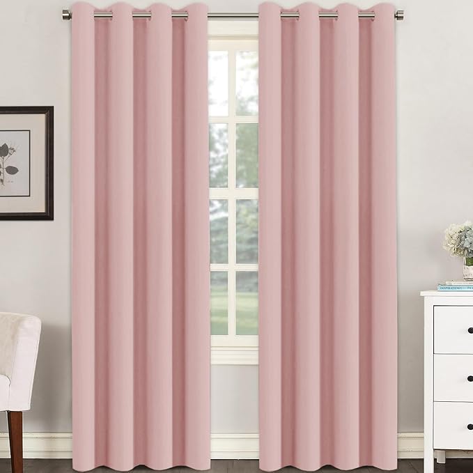 H.VERSAILTEX Blackout Curtain for Living Room Thermal Insulated Window Treatment Curtain Extra Long 84 inch Length Energy Saving Solid Grommet Top Blackout Drape, One Panel, Baby Pink, 52" W x 84" L