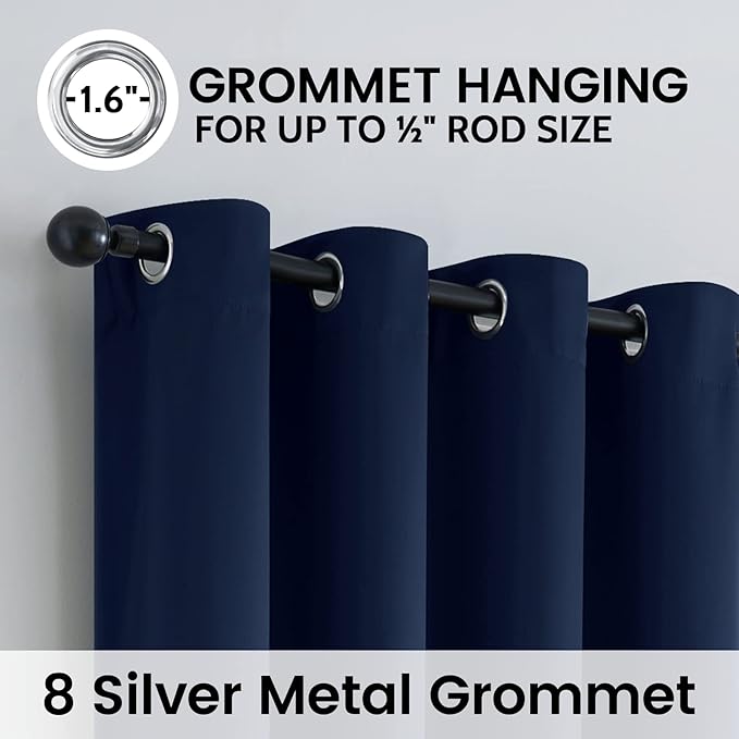 SimpleHome 100% Blackout Curtains for Bedroom,Thermal Insulated Grommet Window Drapes Room Darkening Navy Blue Curtains for Living Room with Black Back,52 x 84 Inch,2 Panels