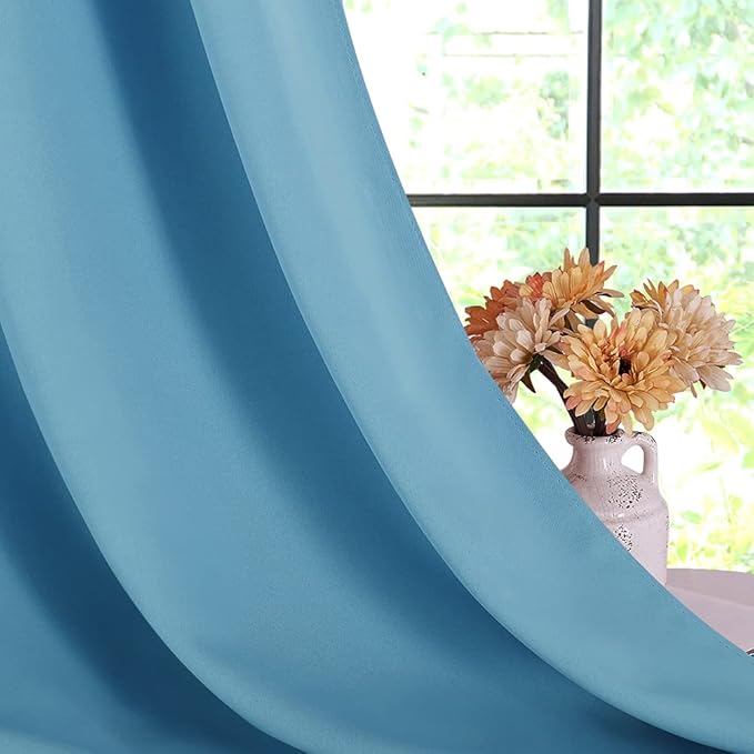 NICETOWN Blackout Draperies Curtains for Kids Room, Window Treatment Thermal Insulated Solid Grommet Blackout Drape Panels for Bedroom (Set of 2, 42 by 54 Inch, Teal Blue)