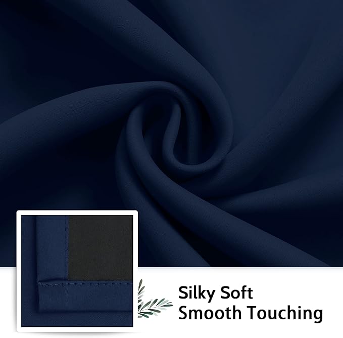 SimpleHome 100% Blackout Curtains for Bedroom,Thermal Insulated Grommet Window Drapes Room Darkening Navy Blue Curtains for Living Room with Black Back,42 x 84 Inch,2 Panels