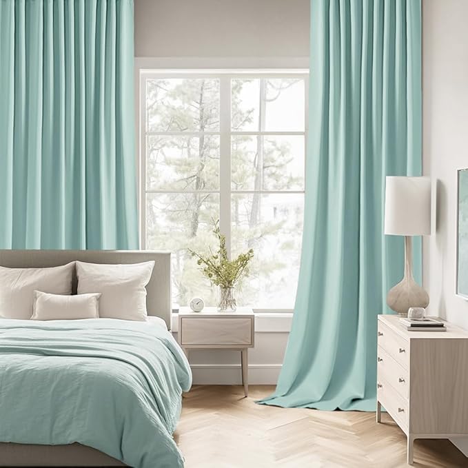 MIULEE Aqua Back Tab Blackout Curtain 96 Inch Long 2 Panels Set for Bedroom, Rod Pocket/Pinch Pleat Thermal Insulated Living Room Darkening Pleated Light Blocking Floor to Ceiling Drape