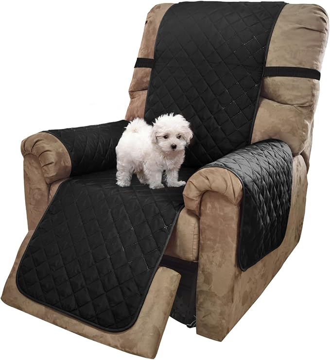 U-NICE HOME Recliner Chair Covers Reversible Chair Cover Pet Covers for Dogs with Elastic Straps Water Resistant Diamond Quilted (28''Recliner Oversized, Black/Grey)