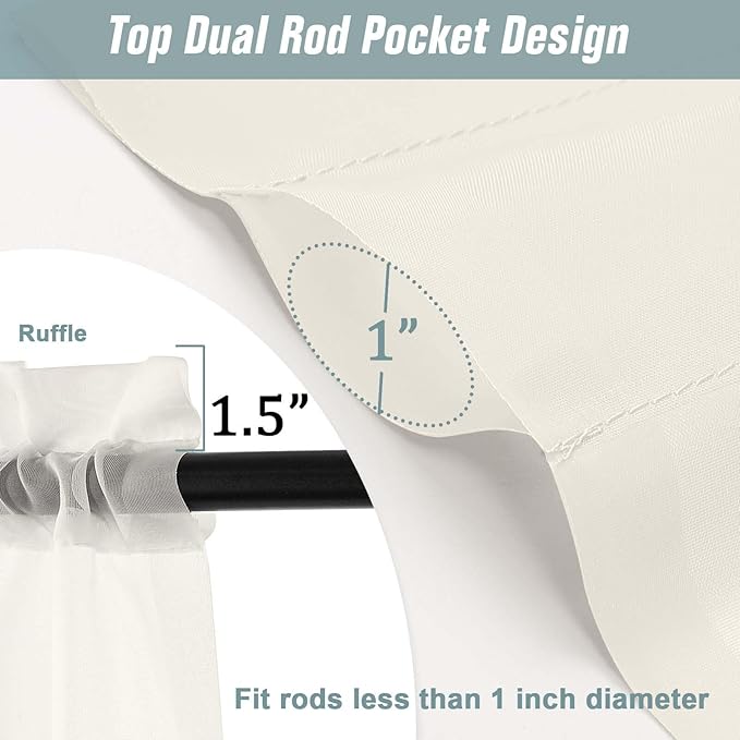 Extra Wide Sheer Ivory Curtains 84 Inches Long 2 Panels, Soft Airy Transparent Light Filtering Elegant Patio Curtains for Sliding Glass Door, Top Dual Rod Pocket Design, 2x59Wx84L Inches