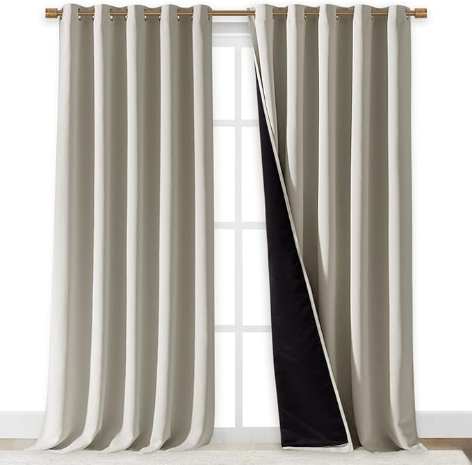 NICETOWN Natural 100% Blackout Curtains for Windows, Super Heavy-Duty Black Lined Total Darkness Drapes for Bedroom, Privacy Assured Window Treatment for Patio (Pack of 2, 70 inches W x 108 inches L)
