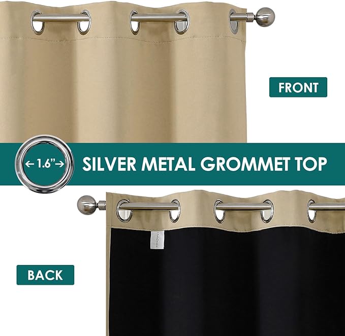 ChrisDowa 100% Blackout Curtains 84 inch Long for Bedroom with Black Liner, 2 Thick Layers Total Blackout Thermal Insulated Grommet Window Curtains 2 Panels Set (Beige, 38 x 84 Inch)