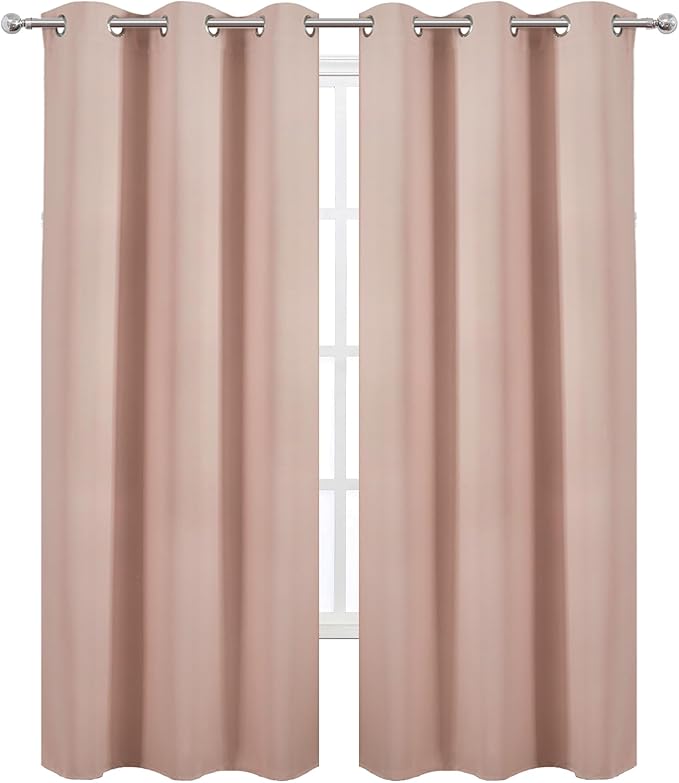 LEMOMO Blush Thermal Blackout Curtains/42 x 95 Inch/Set of 2 Panels Room Darkening Curtains for Bedroom
