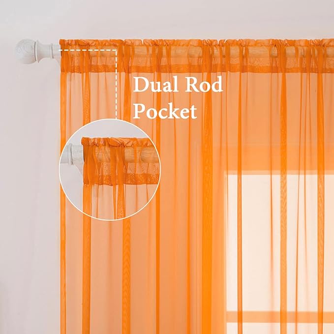 MIULEE 2 Panels Solid Color Sheer Window Curtains Elegant Window Voile Panels/Drapes/Treatment for Fall Bedroom Living Room (54X45 Inches Orange)