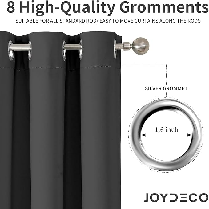 Joydeco Blackout Curtains 95 Inch Length 2 Panels Set, Thermal Insulated Grey Curtains & Drapes 2 Burg, Room Darkening Grommet Drapes for Living Room Bedroom Window (Dark Grey, W52 x L95 Inch)