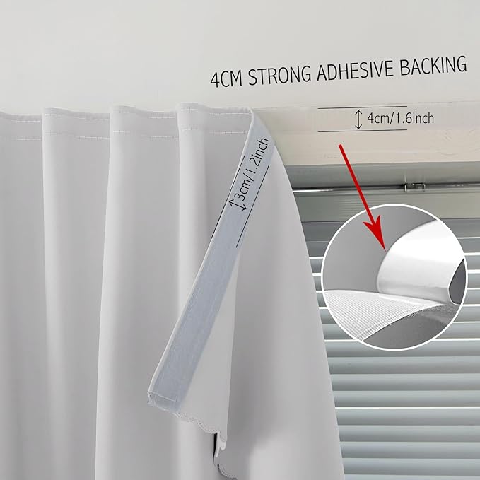 Blackout Curtains for Bedroom Sticky Curtain Blackout Window Cover Self Adhesive Curtains Rod No Drillng, 47" W X 96" L, Light Grey, 1 Panel
