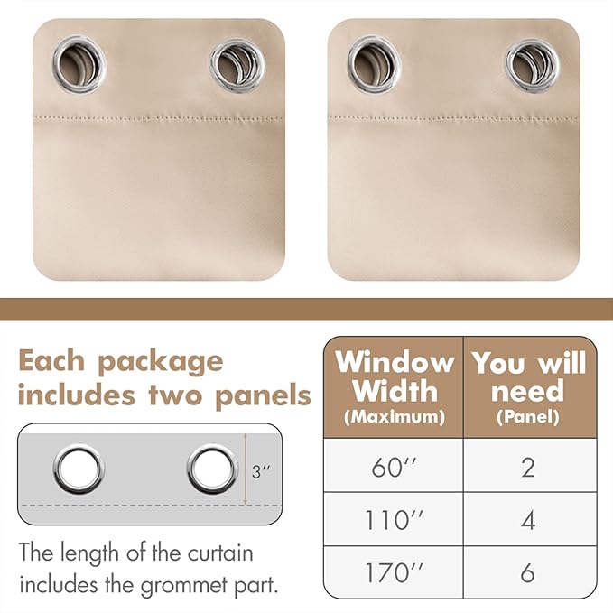 MIULEE Room Darkening Curtains Thermal Insulated Drapes Solid Window Treatment Set Grommet Top Light Blocking Blackout Curtain for Living Room/Bedroom 2 Panels 66 x 84 inch Beige