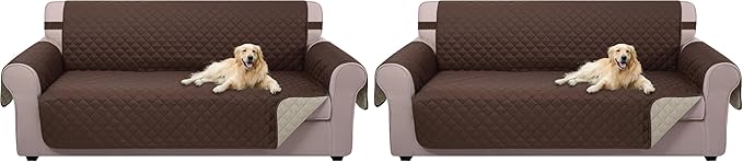 U-NICE HOME Reversible Sofa Cover Couch Cover for Dogs with Elastic Straps Water Repellent Furniture Protector for Pets Couch Cover for 3 Cushion Couch (Sofa, Coffee/Beige) (Pack of 2)