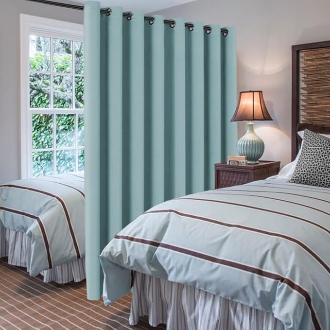 H.VERSAILTEX Blackout Patio Curtains 100 x 108 Inches for Sliding Door Extral Wide Blackout Curtain Panels Thermal Insulated Room Divider - Grommet Top, 9' Tall by 8.5' Wide - Mineral Blue