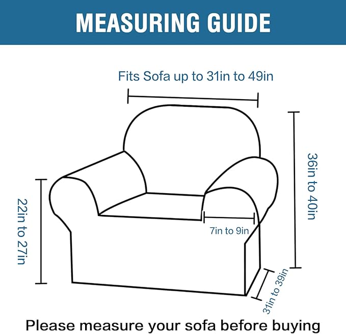 H.VERSAILTEX Stretch Velvet Armchair Cover Couch Covers 1 Cushion Chair Slipcover for Living Room Furniture Cover Crafted from Thick Comfy Rich Velour (Chair 31"-49", Stone Blue)