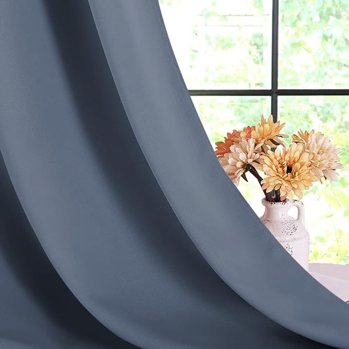 NICETOWN Kitchen Curtains Blackout Curtains & Drapes, Stone Blue, 34" Wide x 60" Long, Set of 2, Thermal Insulated Grommet Top Window Treatment Panels for Cupboard, Small Window