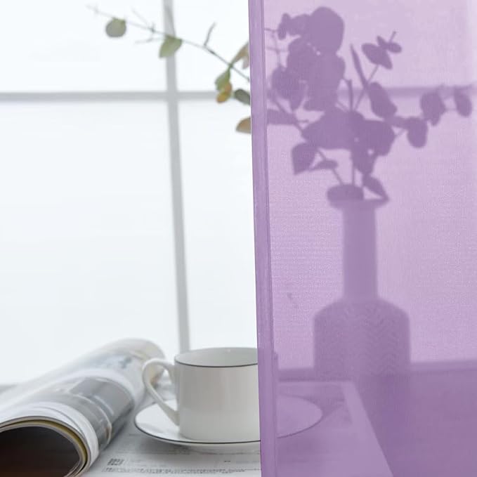 SpaceDresser Lavender Sheer Curtains 4 Panels Rod Pocket Semi-Sheer Curtain 45 Inches Long Light Filtering Voile Window Drapes for Bedroom Living Room Kitchen, Each 52W x 45L