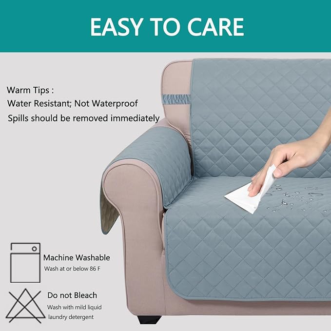 U-NICE HOME Loveseat Sofa Cover Reversible Couch Covers for 2 Cushion Couch for Dogs Furniture Protector Cover with Elastic Straps Water Resistant(Loveseat Small, Light Blue/Beige)