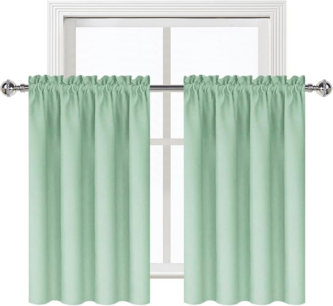 DWCN Thermal Short Blackout Curtains for Bedroom/Kitchen, Energy Saving Room Darkening Curtains for Nursery/Bedroom/Kitchen(W42 x L36 inch，Light Green, Set of 2 Panels, Top of Rod Pocket)