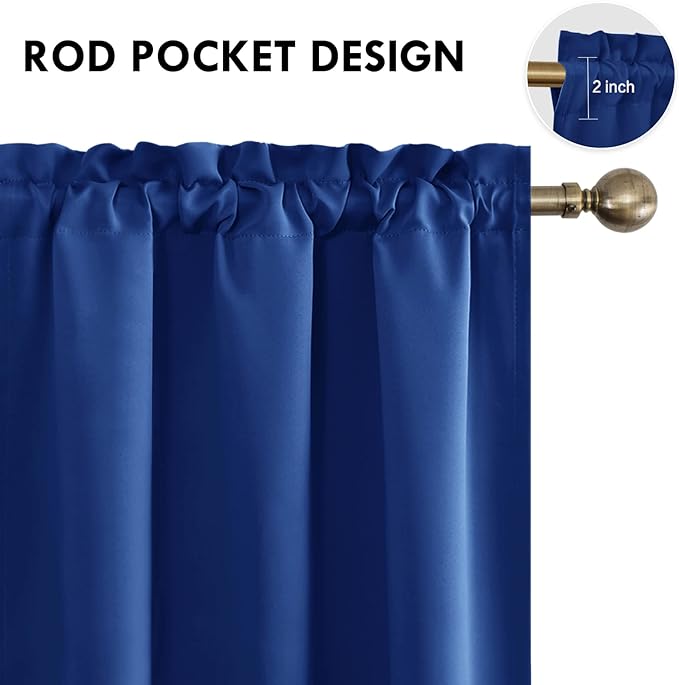 DWCN Blackout Curtains Room Darkening Thermal Insulated Bedroom Curtains Window Curtain Panels, 38 x 84 inches Long, Set of 2 Classic Blue Rod Pocket Drapes