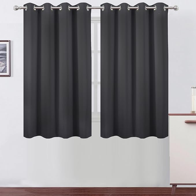 LEMOMO Blackout Curtains 66 x 54 Inch Long Dark Grey Curtains Set of 2 Panels Room Darkening Curtains for Bedroom and Living Room