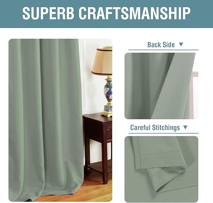 H.VERSAILTEX Blackout Curtain for Living Room Thermal Insulated Window Treatment Curtain 54 inch Length Energy Saving Solid Grommet Top Blackout Drape, One Panel, Sea Grass, 52" W x 54" L