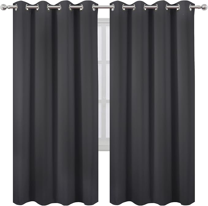 LEMOMO Blackout Curtains 66 x 72 Inch Long Dark Grey Curtains Set of 2 Panels Room Darkening Curtains for Bedroom and Living Room