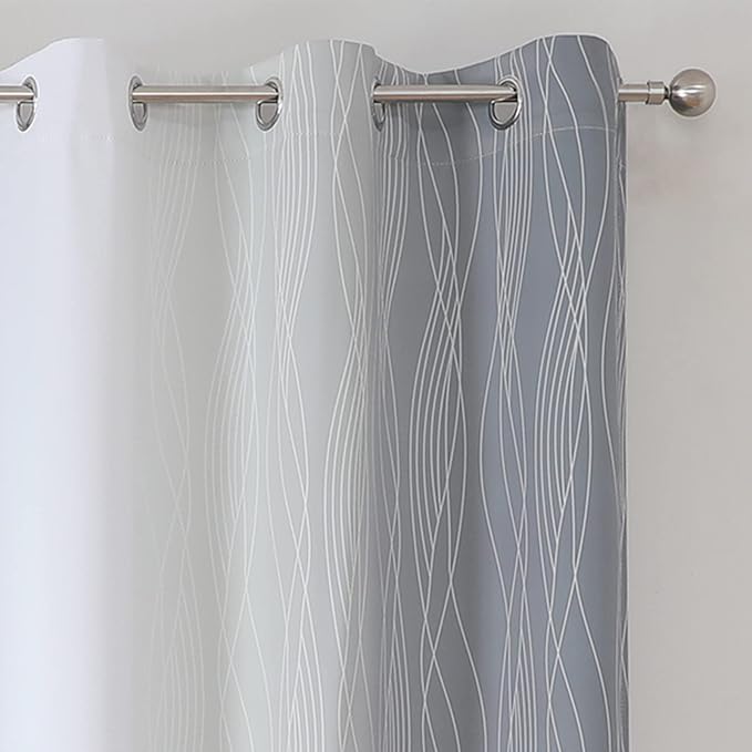 Estelar Textiler Full Room Darkening Greyish White and Grey Blackout Curtains 84 Inch Length 2 Panels Set, Ombre Thermal Insulated Full Light Blocking Grommet Gray Blackout Drapes for Bedroom, 42Wx84L