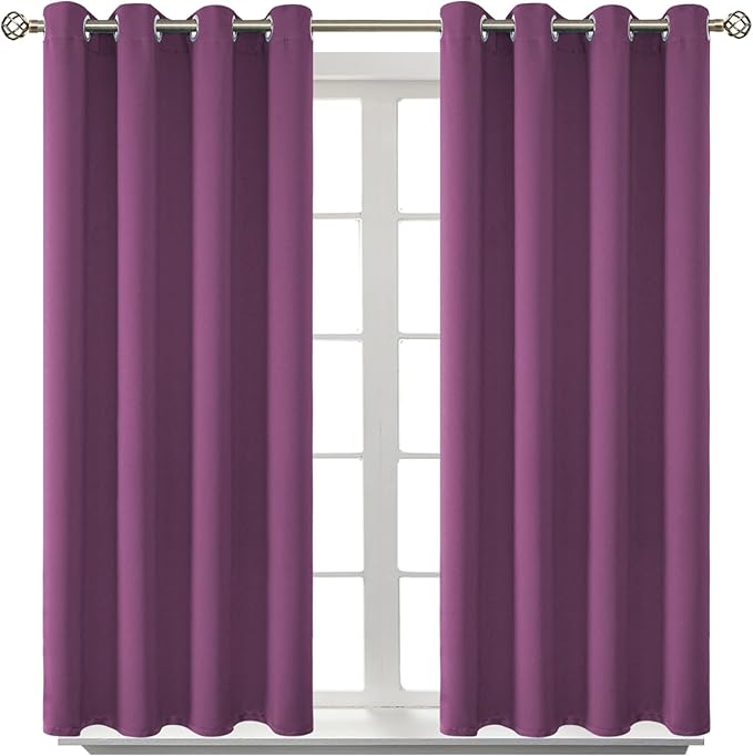 BGment Room Darkening Curtains 45 Inches Long - Grommet Thermal Insulated Drapes Window Treatment Curtains for Bedroom, 2 Panels, 52 x 45 Inch, Eggplant Purple