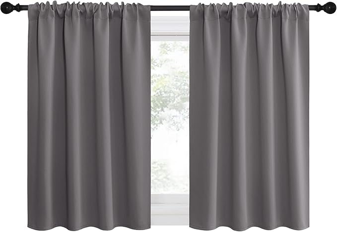 NICETOWN Short Curtains, Grey Window Curtains for Bedroom, Home Decoration Thermal Insulated Rod Pocket Blackout Blinds & Drapes for Small Windows (Gray, 2 Panels, W42 x L36 -Inch)