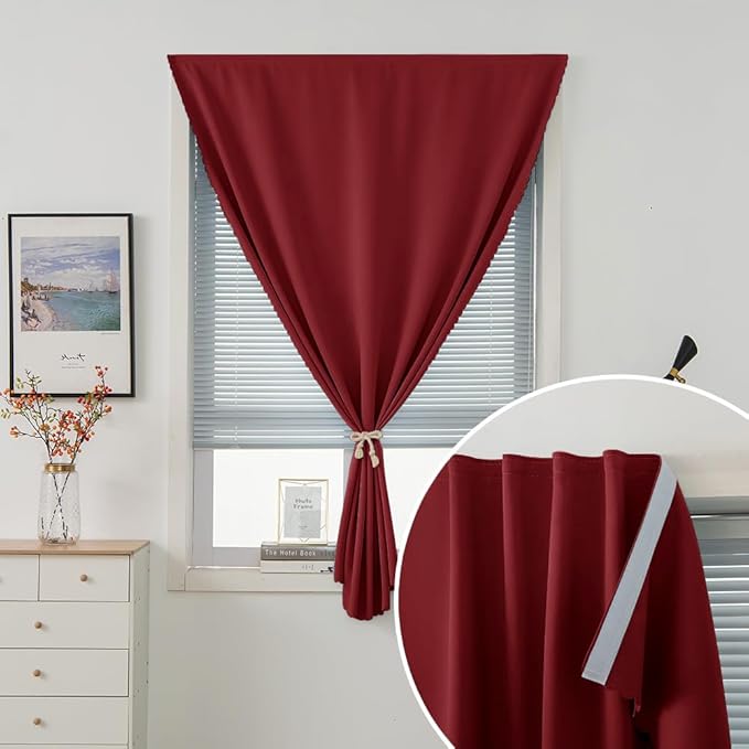 Self Adhesive Curtains, Stick Curtain Blackout Shades Window Cover Curtains for Living Room No Drilling, 47" W X 59" L, Burgundy, 1 Panel