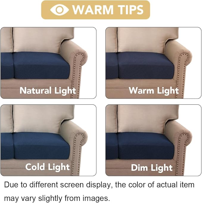 H.VERSAILTEX Super Stretch Individual Seat Sofa Covers Slipcover Sets Thick Jacquard Textured Twill Fabric (2 Piece Medium Sofa Cushion Covers, Navy)