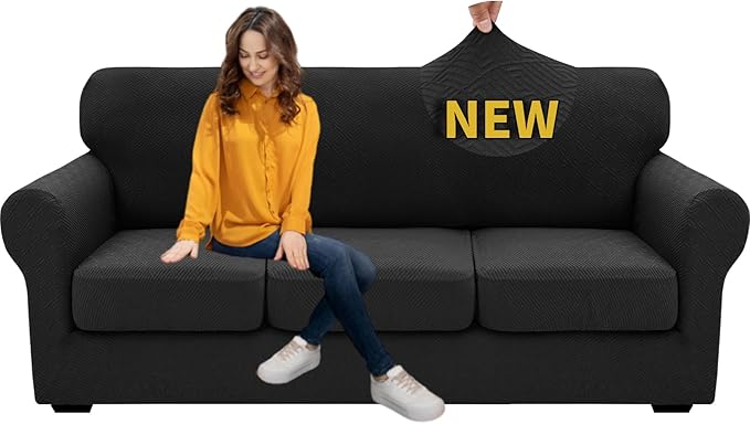 XINEAGE 2026 New 4 Pieces Couch Covers for 3 Cushion Couch Super Stretch Thick Soft Sofa Cover Anti Slip Sofa Slipcover Dogs Cats Furniture Protector (Black, 71"-91")