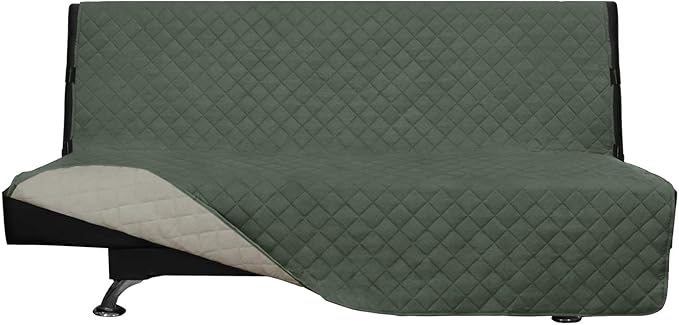 Easy-Going Futon Sofa Slipcover Reversible Sofa Cover Armless Cover Furniture Protector Couch Cover Water Resistant Pets, Kids, Children, Dog, Cat Greyish Green/Beige