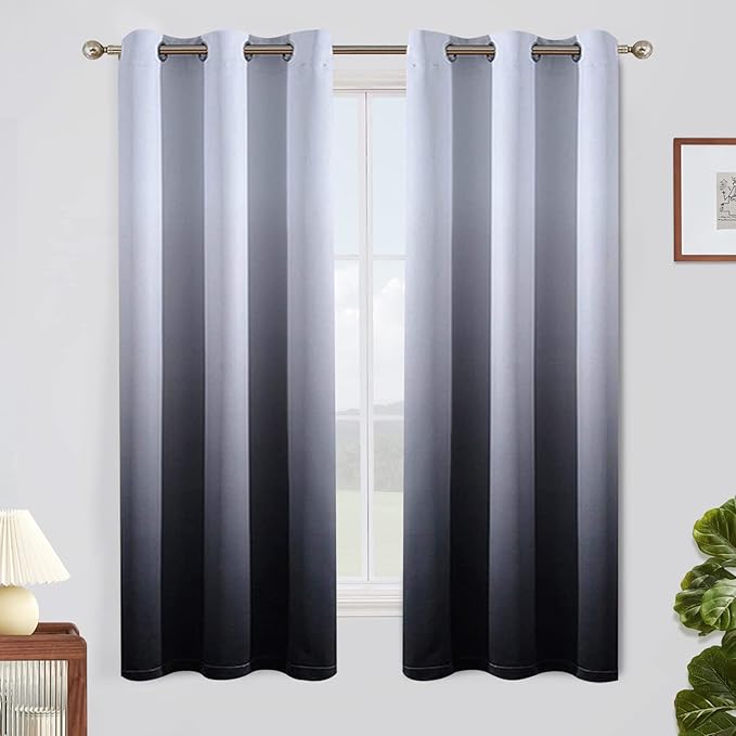SimpleHome Ombre Curtains 42 x 63 Inch for Bedroom 2 Panels, Gradient Grey White to Black Light Blocking Thermal Insulated Grommet Room Darkening Window Curtain/Drapes for Living Room