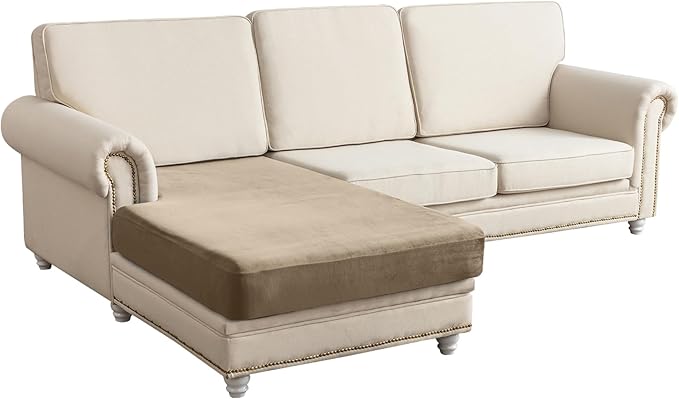 Couch Cover Velvet Chaise Cushion Cover for Sectional Sofas - Elastic L-Shaped Sofa Seat Covers Washable, Slipcover Protector (1-Piece, Leather Brown)