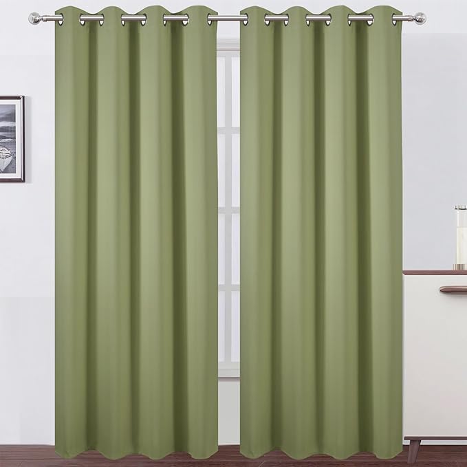LEMOMO Blackout Curtains 52 x 108 inch/Sage Green Curtains Set of 2 Panels/Thermal Insulated Room Darkening Bedroom Curtains